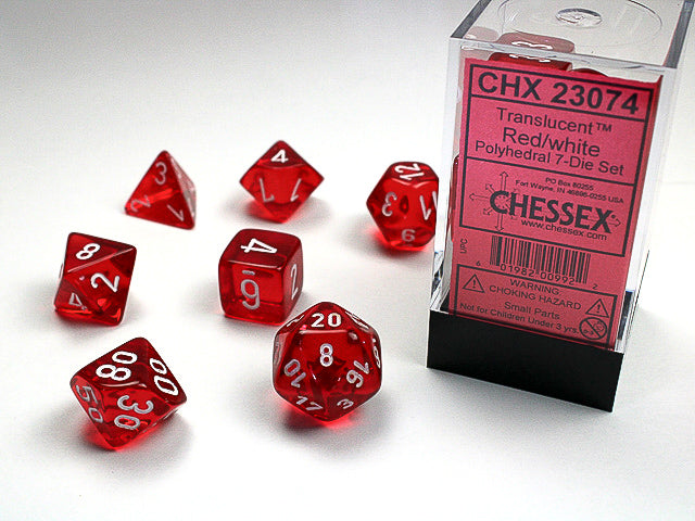 CHESSEX - TRANSLUCENT 7-DIE SET RED/WHITE LUMINARY | Play N Trade Winnipeg
