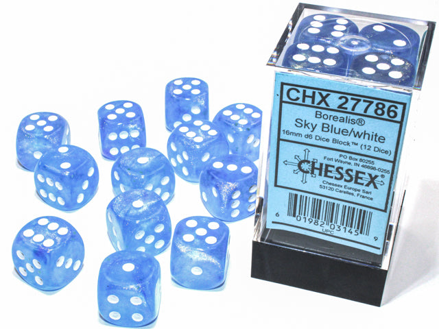 CHESSEX - LUMINARY 12D6 BRIGHT SKY/SILVER 16MM | Play N Trade Winnipeg