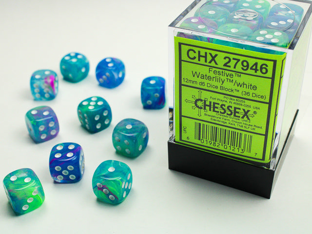 CHESSEX - FESTIVE 36D6 WATERLILY/WHITE 12MM | Play N Trade Winnipeg