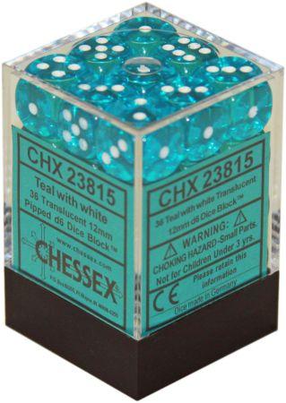 CHESSEX - TRANSLUCENT 36D6 TEAL/WHITE 12MM | Play N Trade Winnipeg