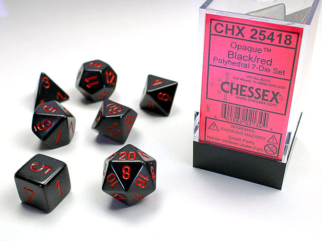 CHESSEX - OPAQUE 7-DIE SET BLACK/RED | Play N Trade Winnipeg