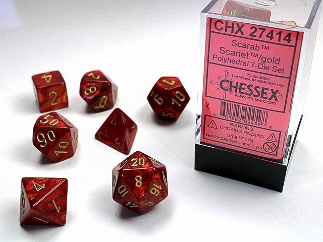 CHESSEX - SCARAB 7-DIE SET SCARLET/GOLD | Play N Trade Winnipeg