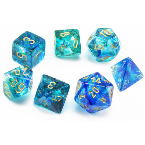 CHESSEX - NEBULA 7-DIE SET OCEANIC/GOLD LUMINARY | Play N Trade Winnipeg