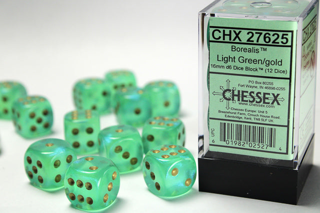 CHESSEX - 12D6 BOREALIS LIGHT GREEN/GOLD | Play N Trade Winnipeg