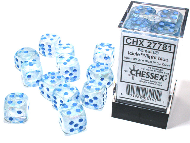 CHESSEX - 12D6 BOREALIS ICICLE/LIGHT BLUE LUMINARY | Play N Trade Winnipeg