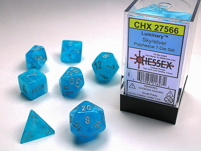 CHESSEX - LUMINARY 7-DIE SET SKY/SILVER | Play N Trade Winnipeg