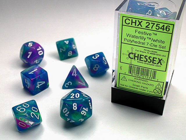 CHESSEX - FESTIVE 7-DIE SET WATERLILY/WHITE | Play N Trade Winnipeg