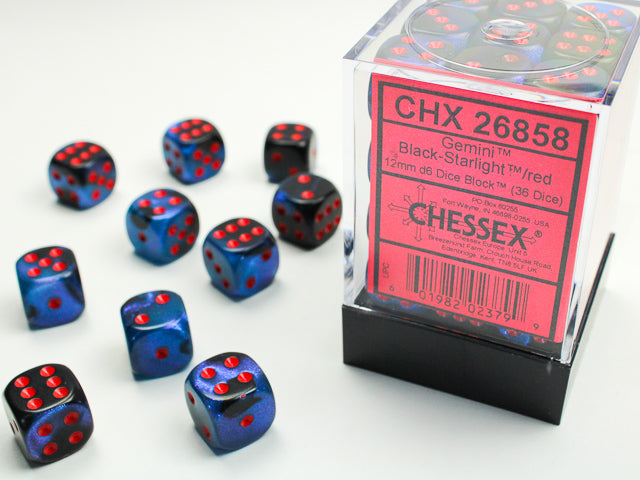 CHESSEX - GEMINI 36D6 BLACK-STARLIGHT/RED 12MM | Play N Trade Winnipeg